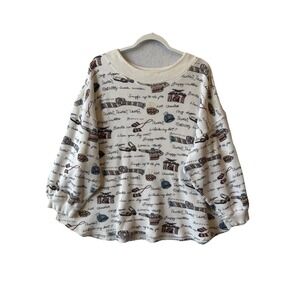 Earth Angels Cream Waffle Knit Thermal Cozy Vibe Print Lounge Top 2X Sleep Comfy